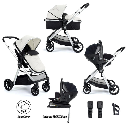 Babymore Mimi Travel System with Pecan i-Size Car Seat amd ISOFIX Base – Silver BabyJoy