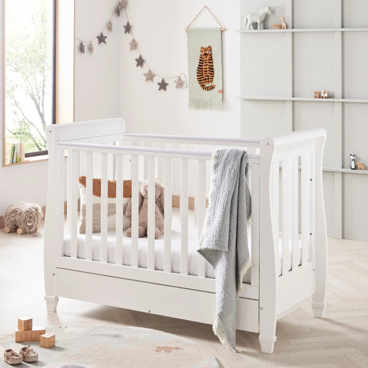 Babymore Eva Sleigh Cot Bed Drop Side with Drawer BabyJoy