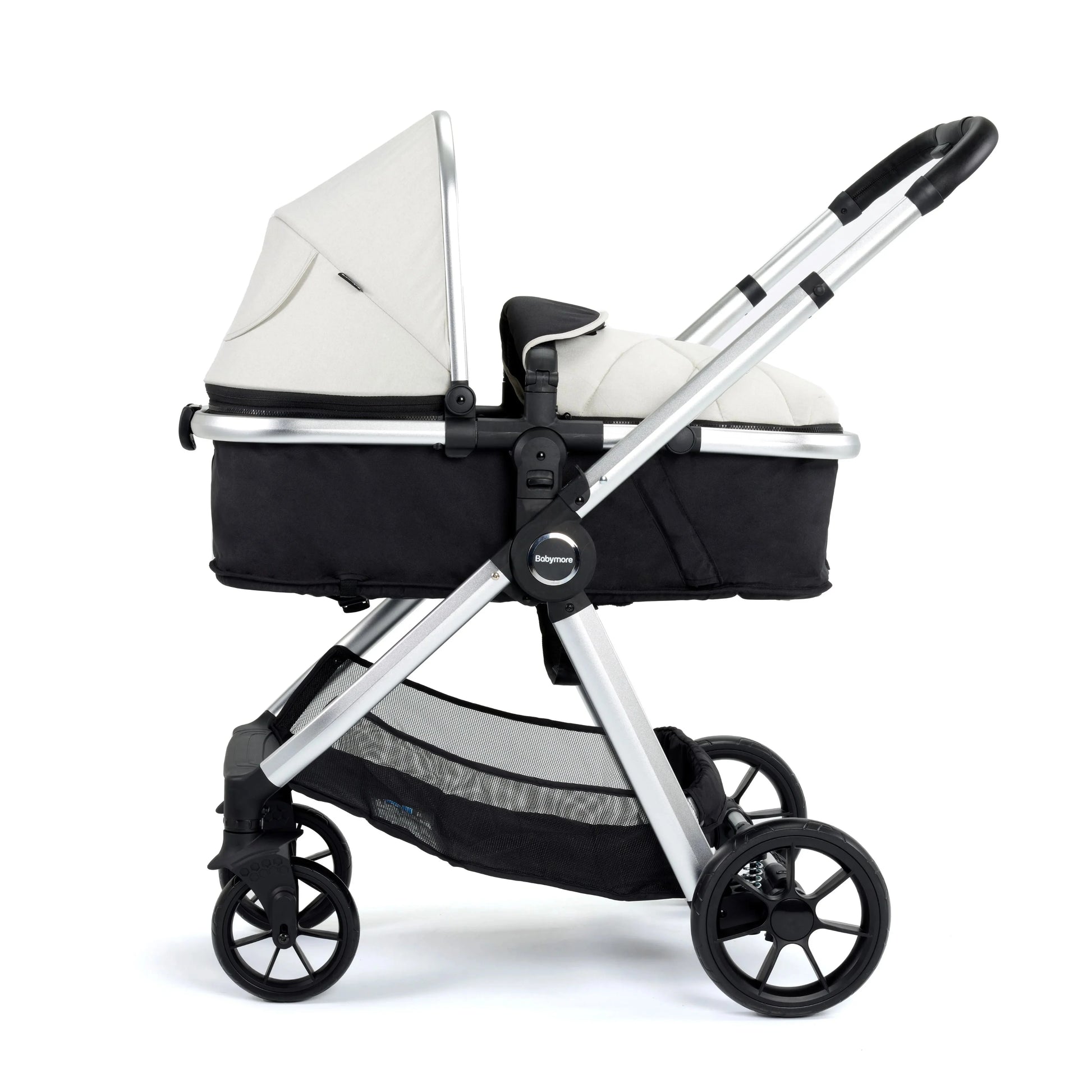 Babymore Mimi Travel System with Pecan i-Size Car Seat amd ISOFIX Base – Silver BabyJoy