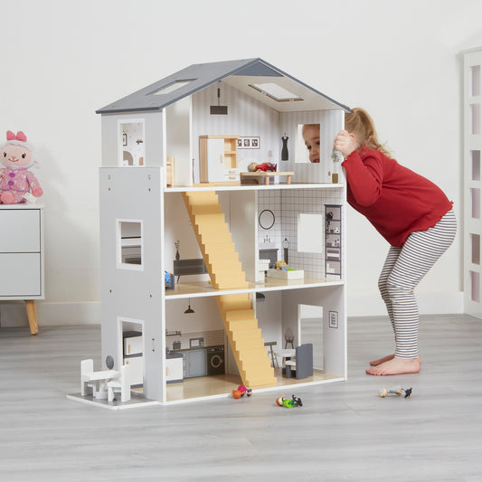 Contemporary Dolls House with 18 Handcrafted Wood Furniture