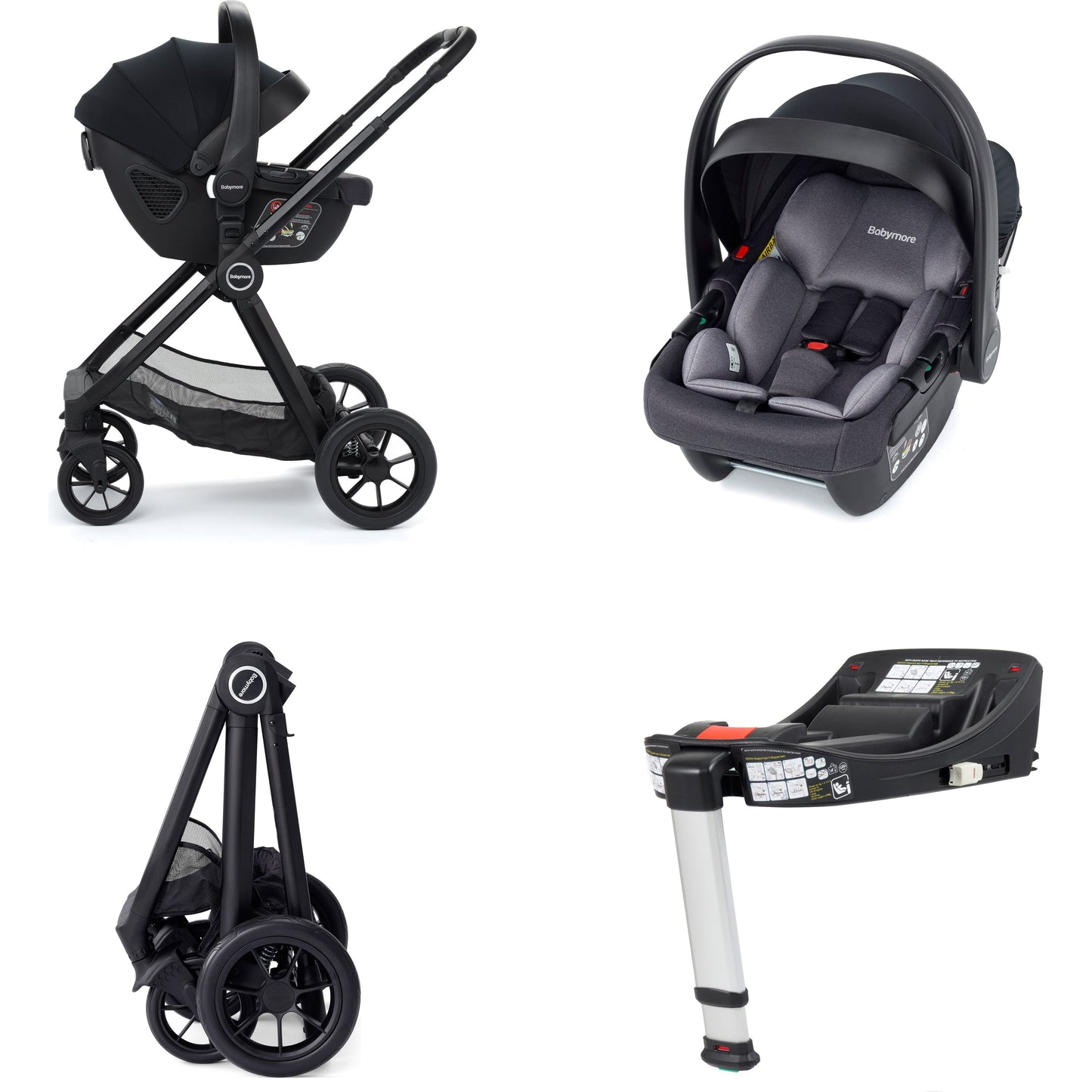 Babymore Memore V2 Travel System 13 Piece with Coco i-Size Car Seat and Isofix Base - Black